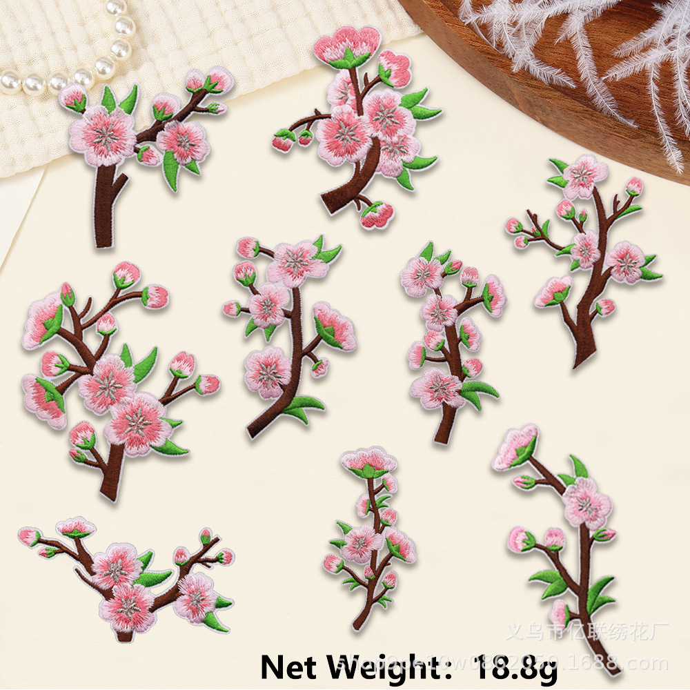 Embroidery cloth sticker Chinese plum blossom Chinese style flower embroidery sticker hot melt adhesive clothes patch sticker DIY clothing accessories