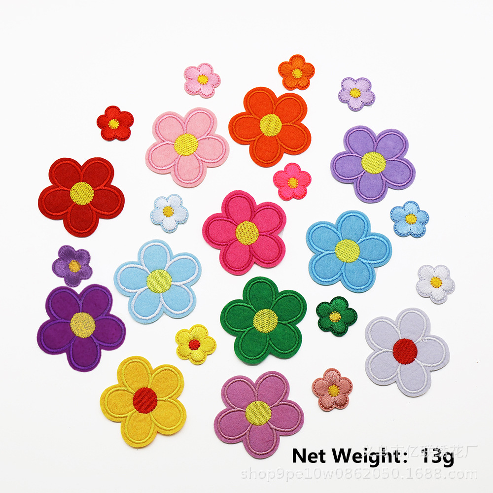 Embroidery cloth sticker multicolor five-petaled sun flower embroidery hot melt adhesive DIY clothes decoration patch sticker clothing accessories