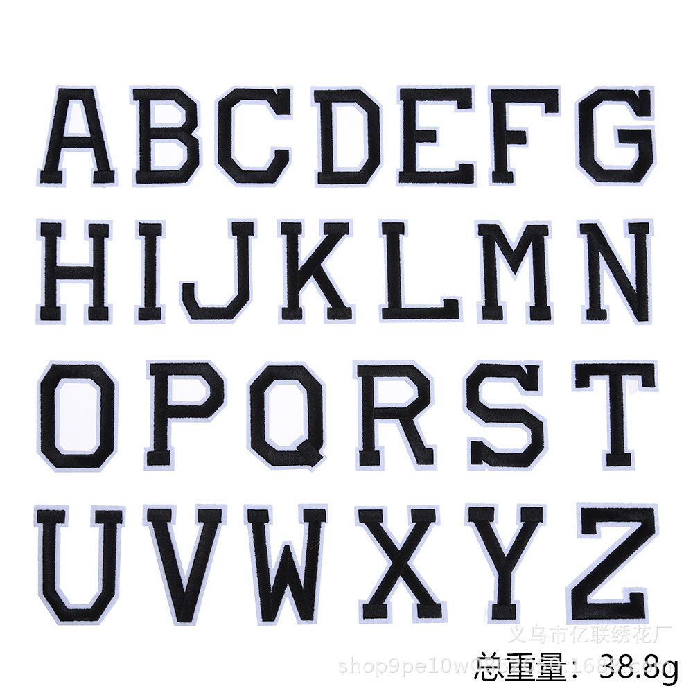 Embroidery cloth sticker 26 black English letters cloth sticker hat luggage decoration embroidery label letter clothing accessories