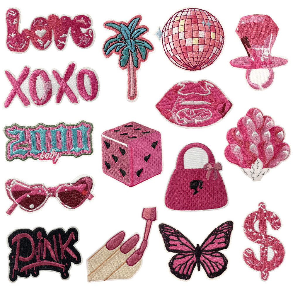 European and American pink Barbie hot melt adhesive embroidery cloth sticker set ironing patch