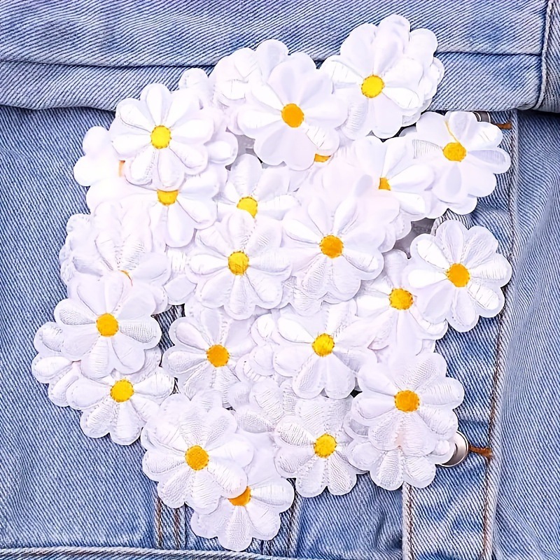 explosion of small daisies embroidered cloth sewing ironing patch