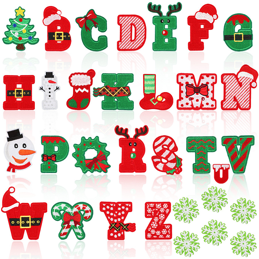 Christmas style embroidery cloth sticker English letter Patches sticker embroidery label Snowman towel