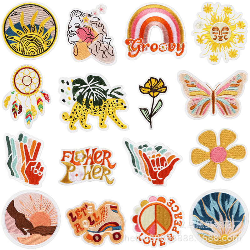 Sun Embroidery Cloth Sticker Bag Patches Sticker Clothes Decorative Embroidery Label Clothing Accessories Skates Embroidery Sticker