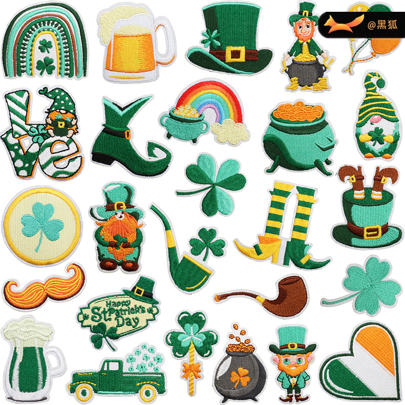 St. Patrick's Day embroidery iron on patches Bags Clothes Decorative Patches Stickers Beer Embroidery Labels