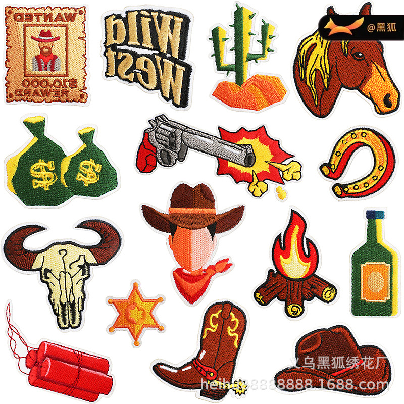 Embroidery Cloth Sticker Clothes Decoration Western Patches Sticker Cow Skull Embroidery