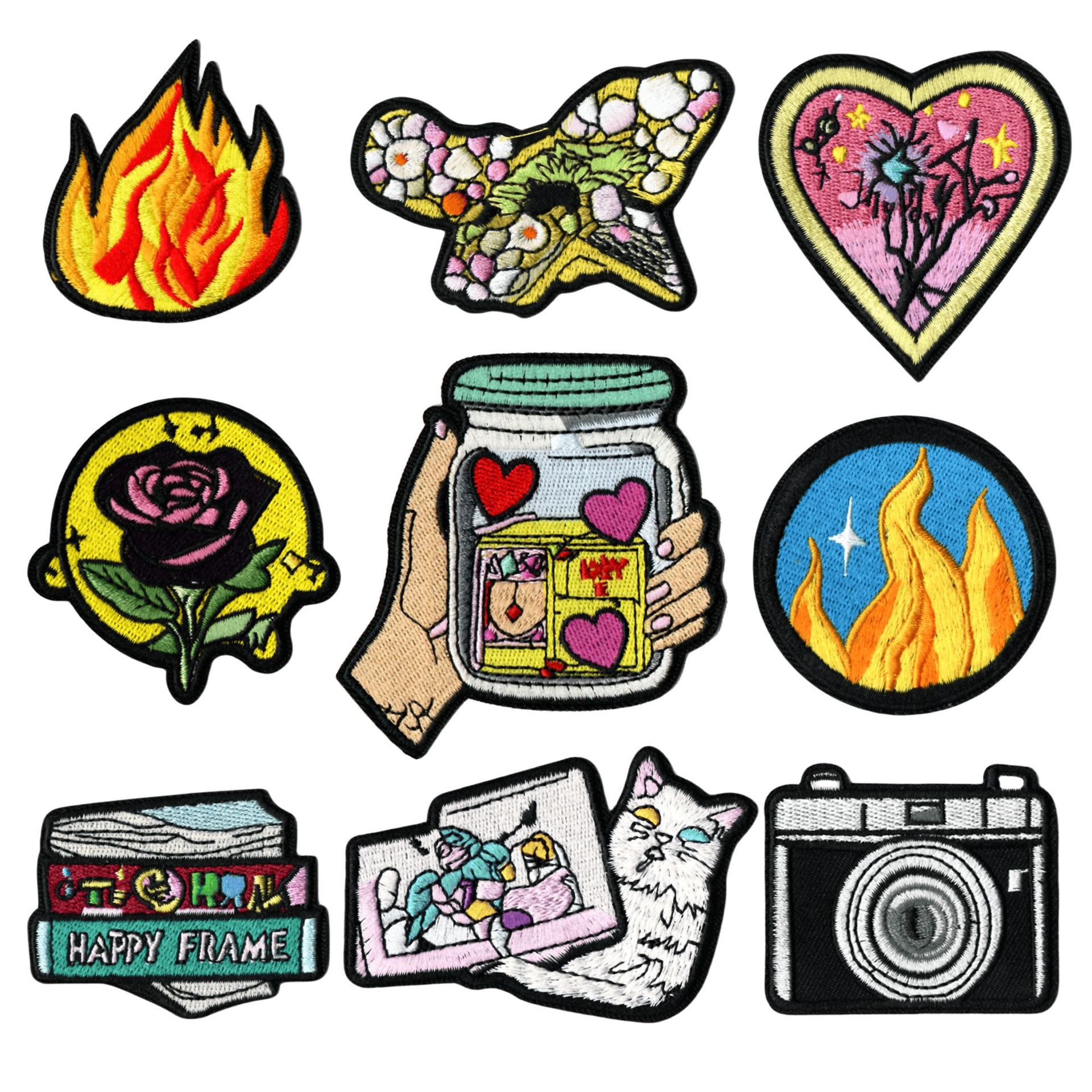 flame bottle embroidery cloth sticker colored peach heart Patches sticker clothes bag decoration embroidery