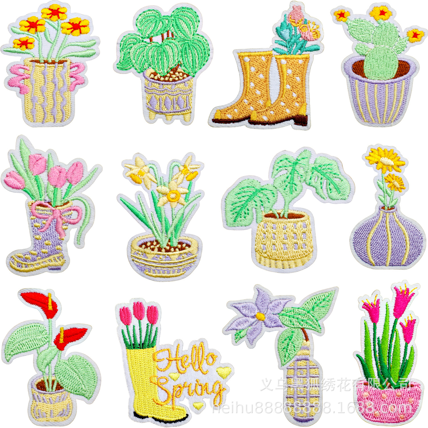 Flower potted plant series embroidery cloth sticker Patches sticker shoe decoration DIY patch