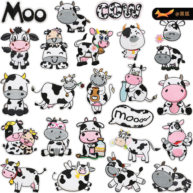 embroidery cloth sticker cute cow bag Patches sticker embroidery label