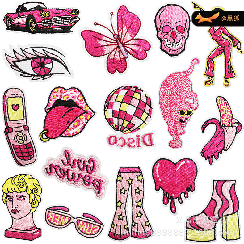 pink sports car embroidery cloth sticker pink girl Patches sticker bag decoration nightclub spicy