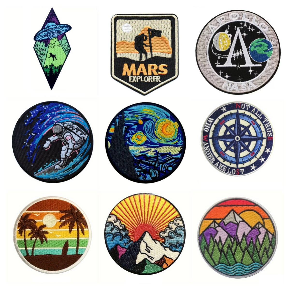 embroidery sunrise cloth sticker DIY hole backing glue mountain compass embroidery Patches sticker