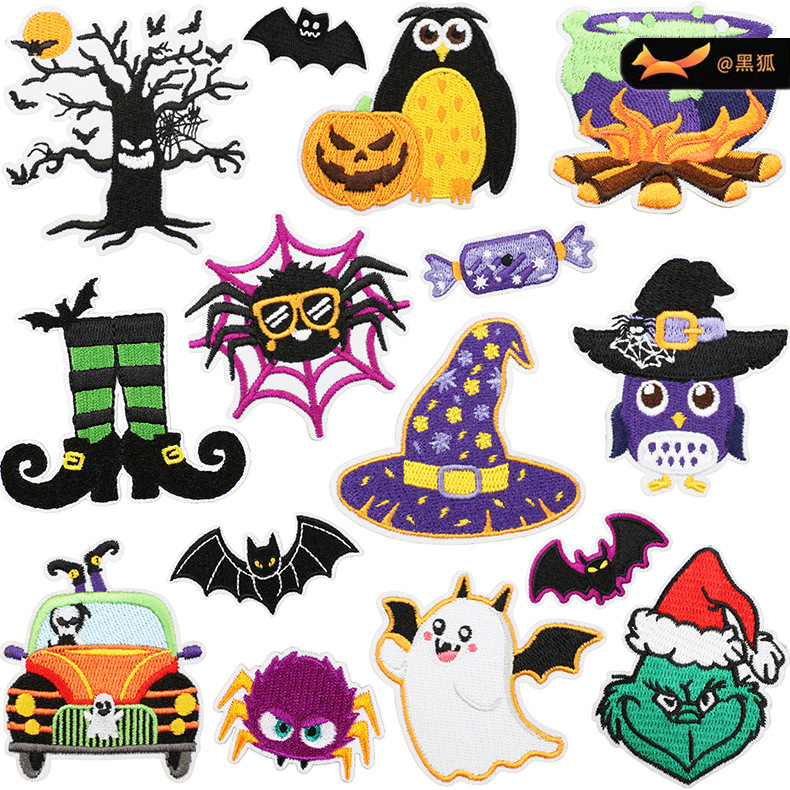 Ghost Tree Embroidery Cloth Sticker Halloween Patches Sticker Holiday Dress Up Embroidery Bat Embroidery Label