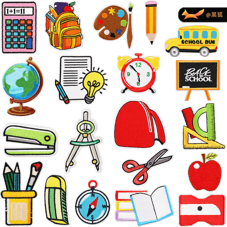 ruler stapler embroidery cloth sticker cartoon globe Patches sticker embroidery label eraser embroidery