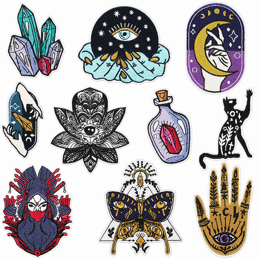 Embroidery Cloth Sticker Patches Sticker Embroidery Label Horror Cat  Crystal Stone