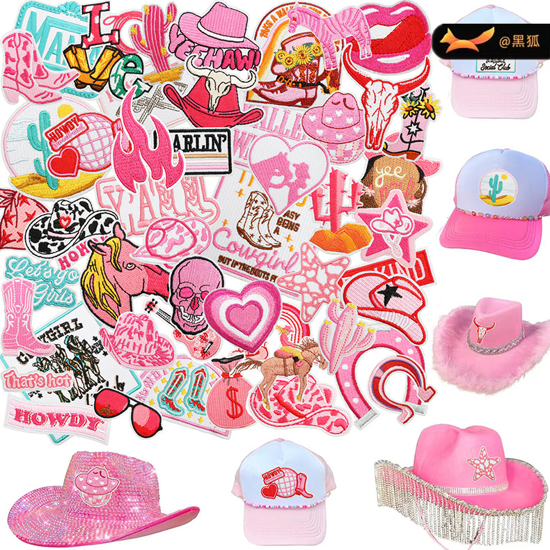 Pink Set Embroidery Cloth Sticker Western Pink Girl Series Embroidery Patches Sticker