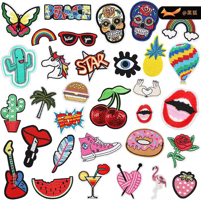 cartoon 32 pieces embroidery cloth sticker donut burger Patches sticker bag decoration fruit embroidery sticker