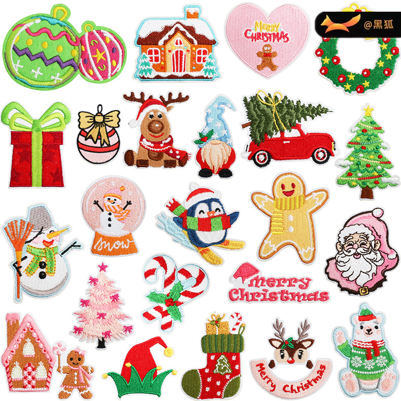 Christmas embroidery cloth sticker snowman polar bear embroidery label pink Santa Patches sticker ironing embroidery