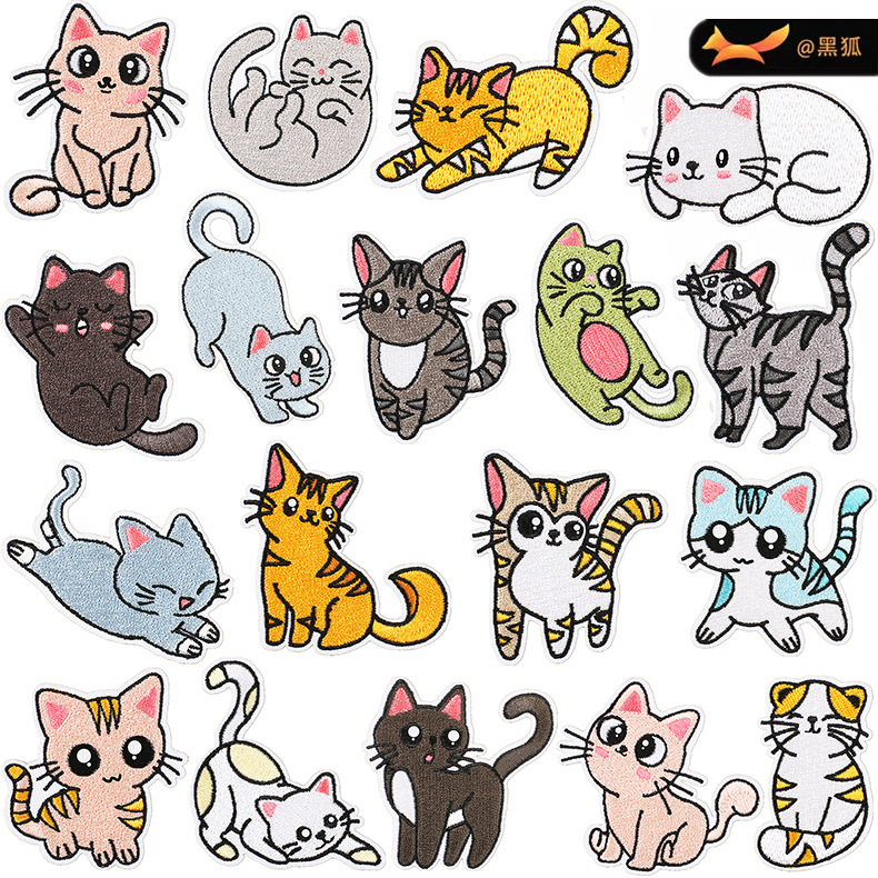 Cartoon Kitten Embroidery Cloth Sticker Clothes Decorative Patches Sticker Cat Heat Transfer Embroidery Sticker