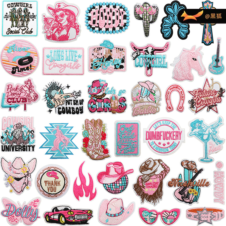 Pink Girl Embroidery Cloth Sticker Western Patches Sticker Bag Jacket Dress Up Embroidery Label Sports Car