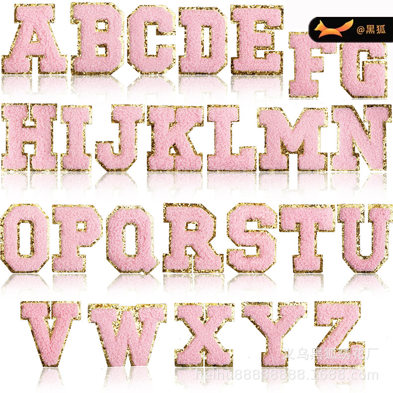6cm pink English letter embroidery cloth sticker 26 letters embroidery Patches sticker embroidery label