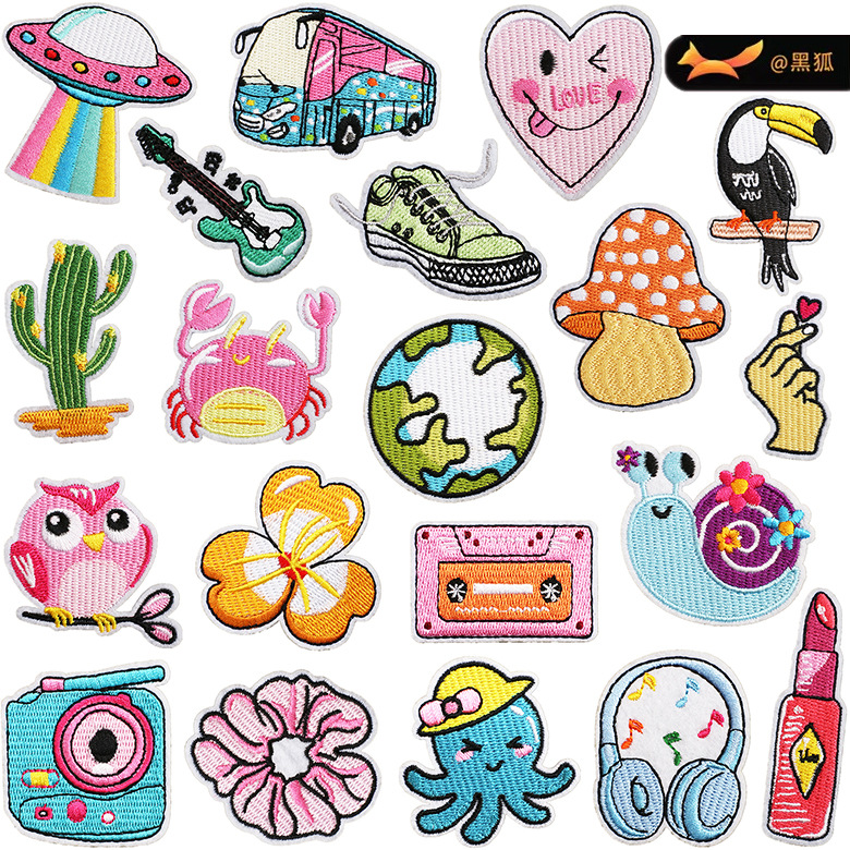 Planet Cartoon Embroidery Cloth Sticker Snail Embroidery Sticker Clothing Decoration Camera Cactus Patches Sticker Electric Embroidery Badge