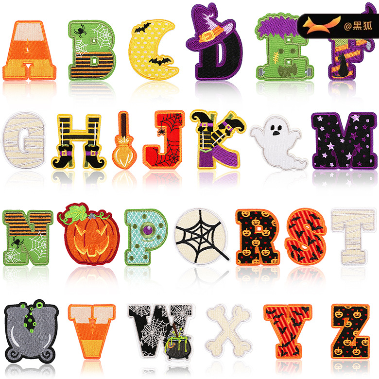 Cartoon letter embroidery cloth sticker Halloween English letter Patches sticker bag decoration embroidery sticker heat transfer