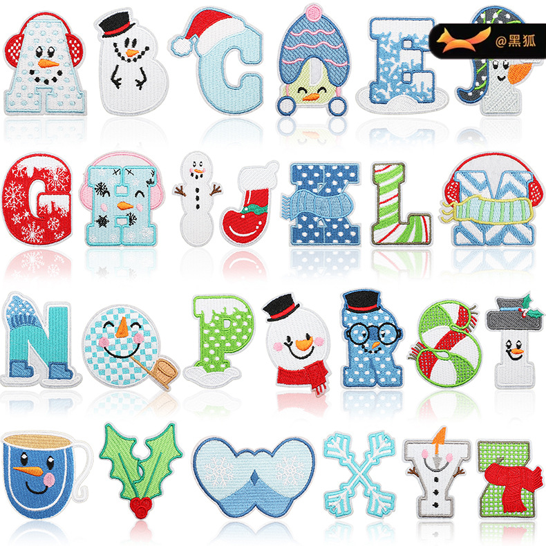Art Snowflake English Alphabet Embroidery Cloth Sticker Autumn and Winter Bag Patches Sticker Embroidery Label
