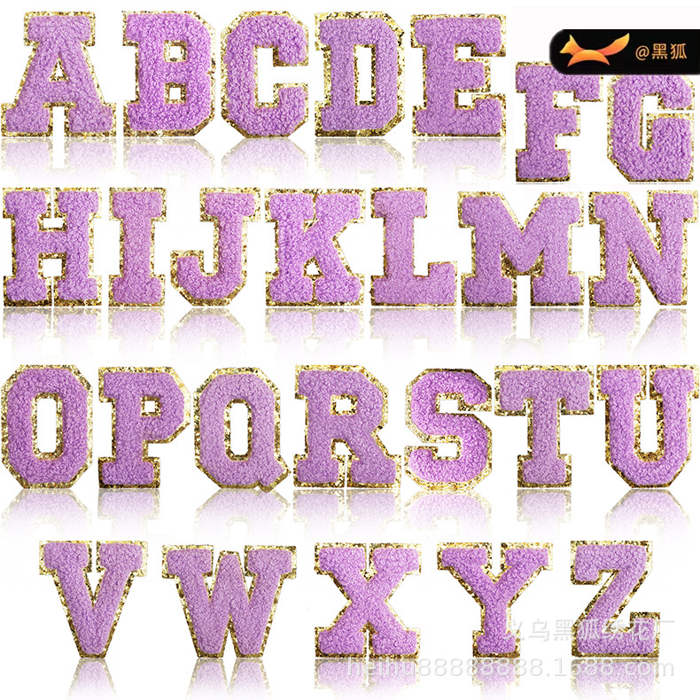 6cm purple embroidery Patches sticker letter Patches sticker embroidery label ironing