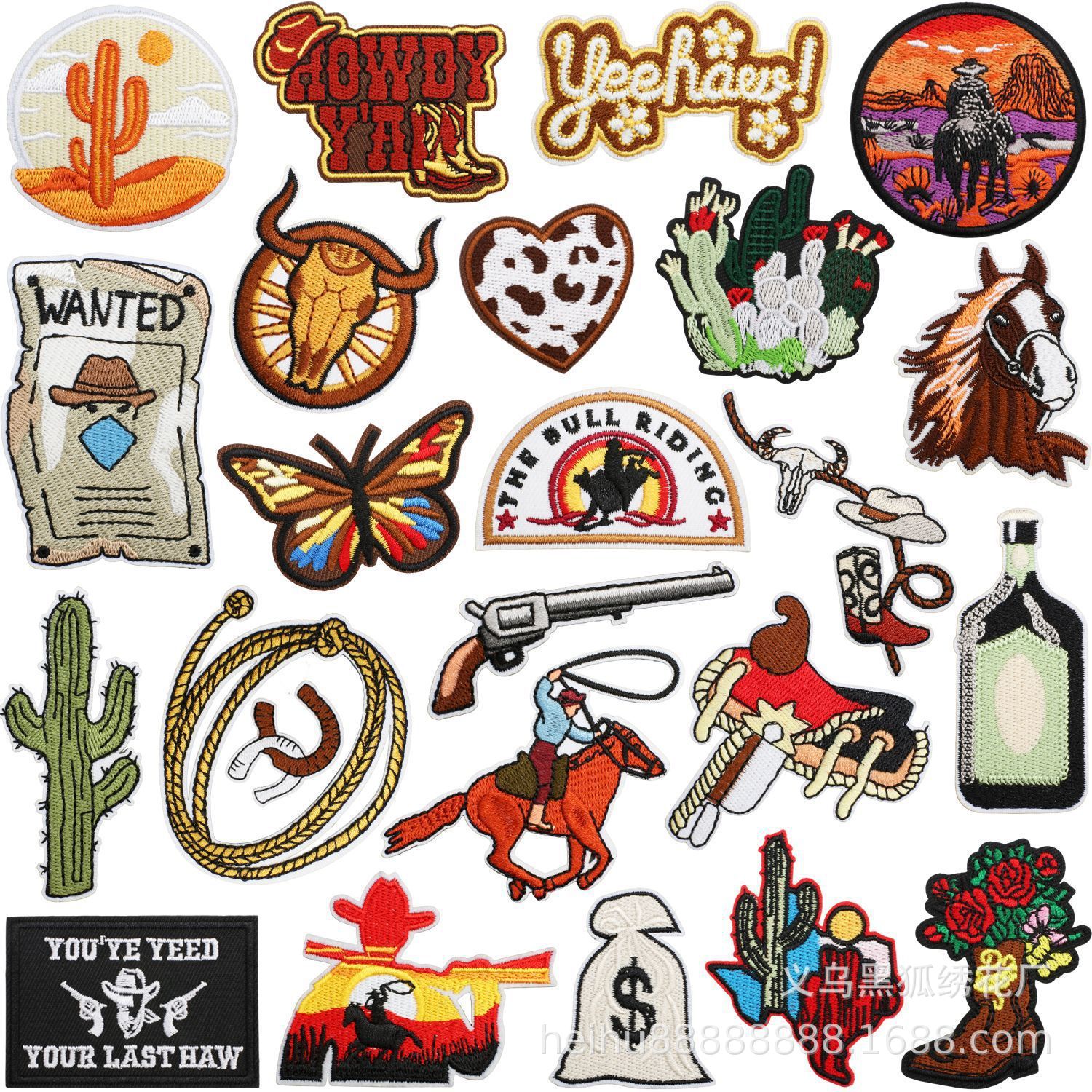 Embroidery Cloth Sticker Horse Pentium Patches Sticker Western Cow Art Western Regions Cow Head Embroidery Label