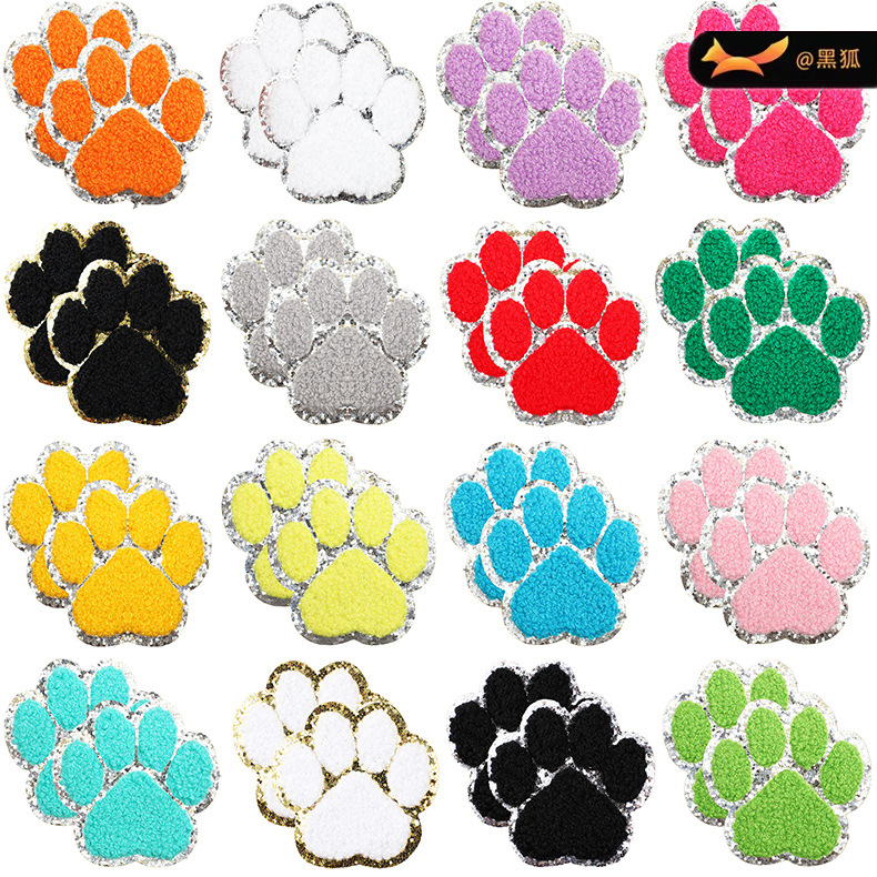 self-adhesive cartoon dog paw embroidery cloth sticker bag decorative embroidery cat paw Patches sticker embroidery