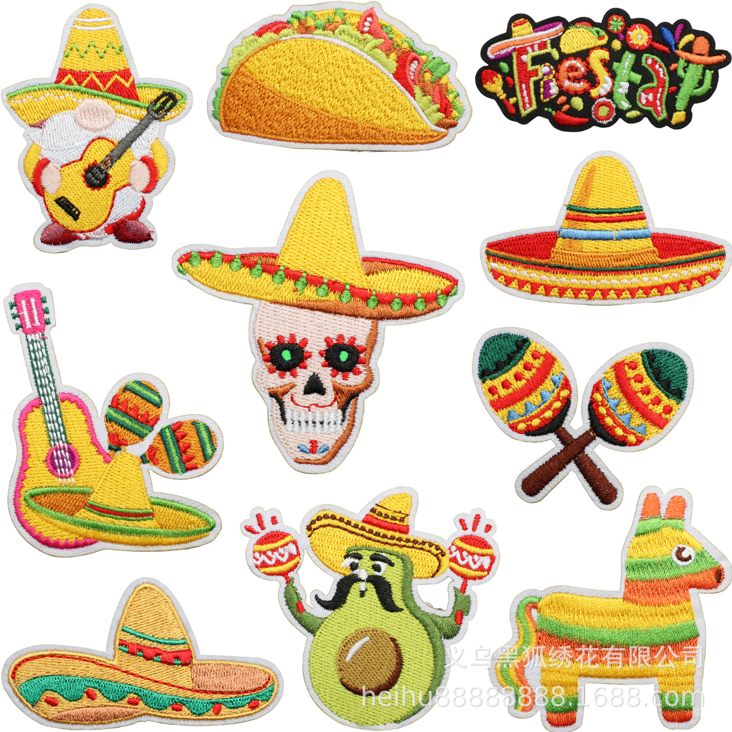 Festival Elements embroidery iron on patches Mexican Patches Decorative Patches Cartoon Bread Embroidery Skull