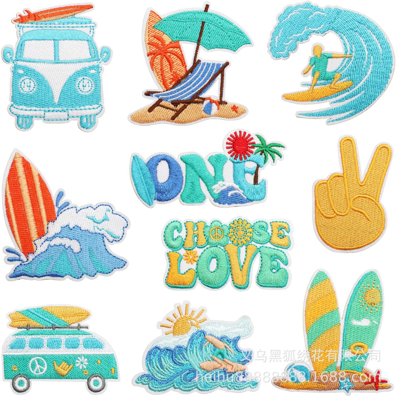 summer seaside surfing embroidery cloth sticker summer Patches sticker vacation bus embroidery
