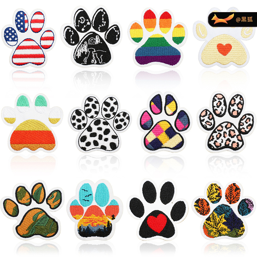 cat claw embroidery cloth sticker bag decoration embroidery label art cute claw Patches sticker pet paw