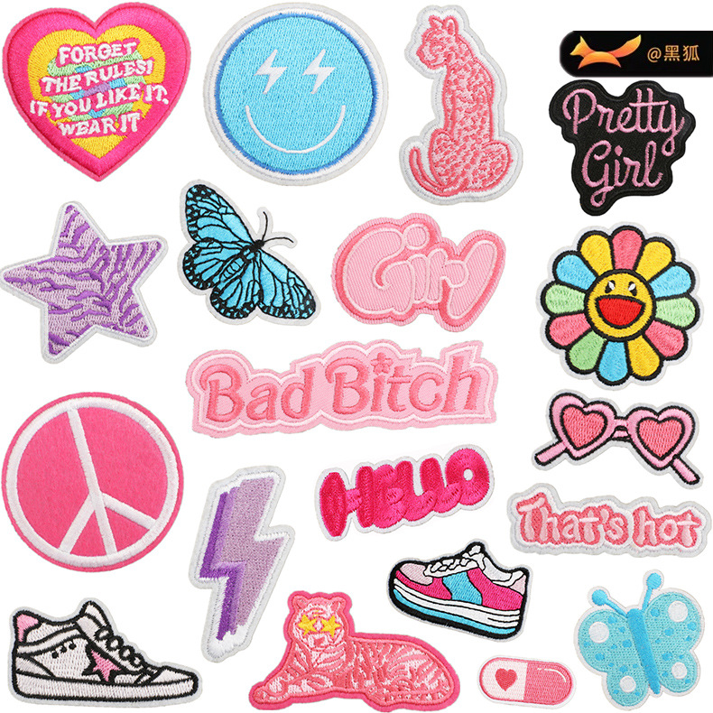 Girl powder decorative embroidery cloth sticker sunflower letter bag Patches sticker cartoon embroidery label