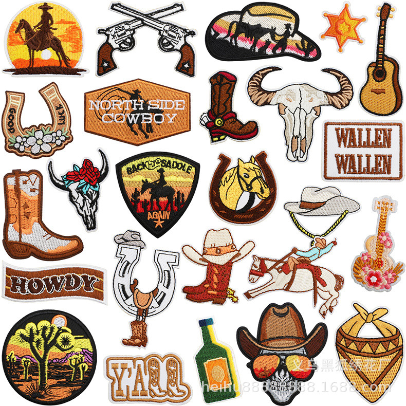 Brown Western Embroidery Cloth Sticker Wine Bottle Patches Sticker Clothes Decorative Embroidery Label Ironing