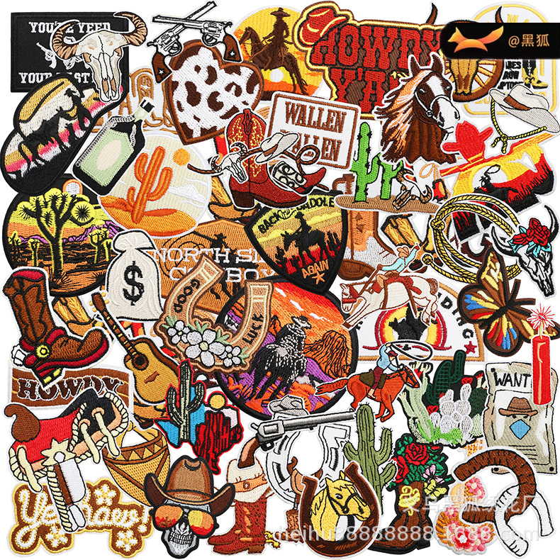 52 pieces brown western embroidery cloth sticker horse gunner Patches sticker jacket decorative embroidery label