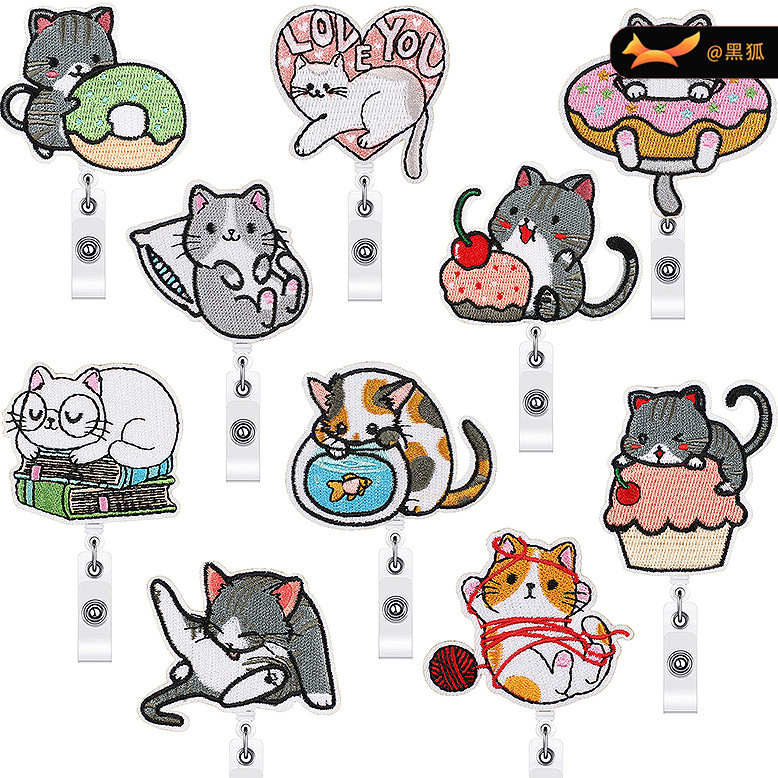 kitten embroidery cloth sticker easy pull button Patches sticker cat embroidery label clothes embroidery sticker