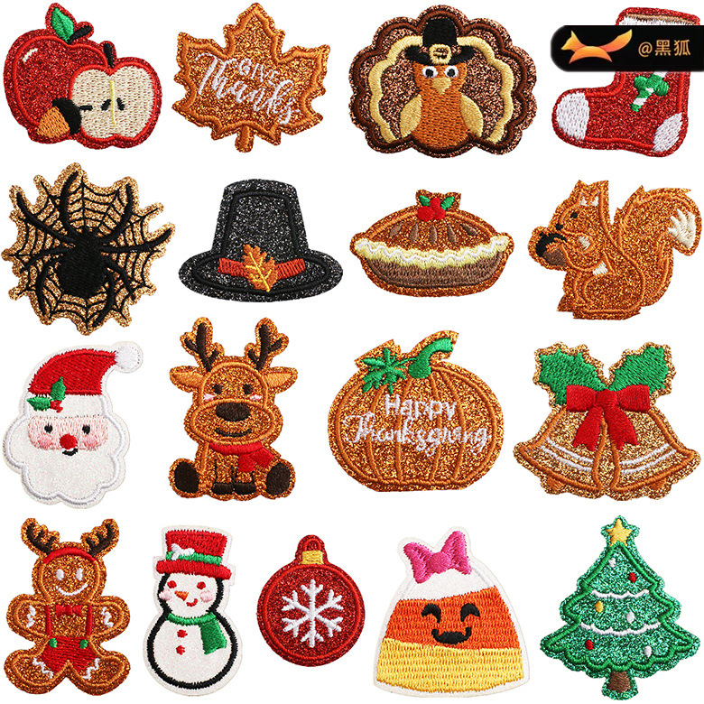 Christmas tree embroidery cloth sticker clothes decoration snowman Patches sticker glitter powder cartoon Santa Claus embroidery label