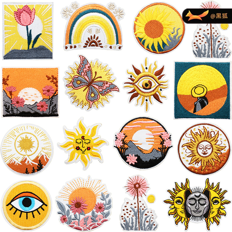 Sun embroidery cloth sticker sunset sunset embroidery label bag sticker light energy