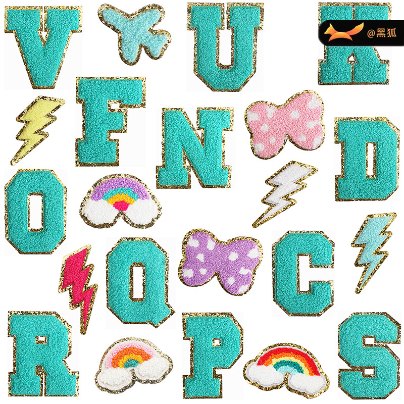 8cm blue word embroidery Patches sticker bag decoration embroidery cloth sticker heat transfer