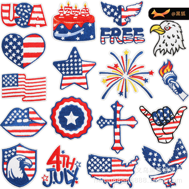 Independence Day Embroidery Cloth Sticker American Day Decoration Eagle Patches Sticker Torch Embroidery Label