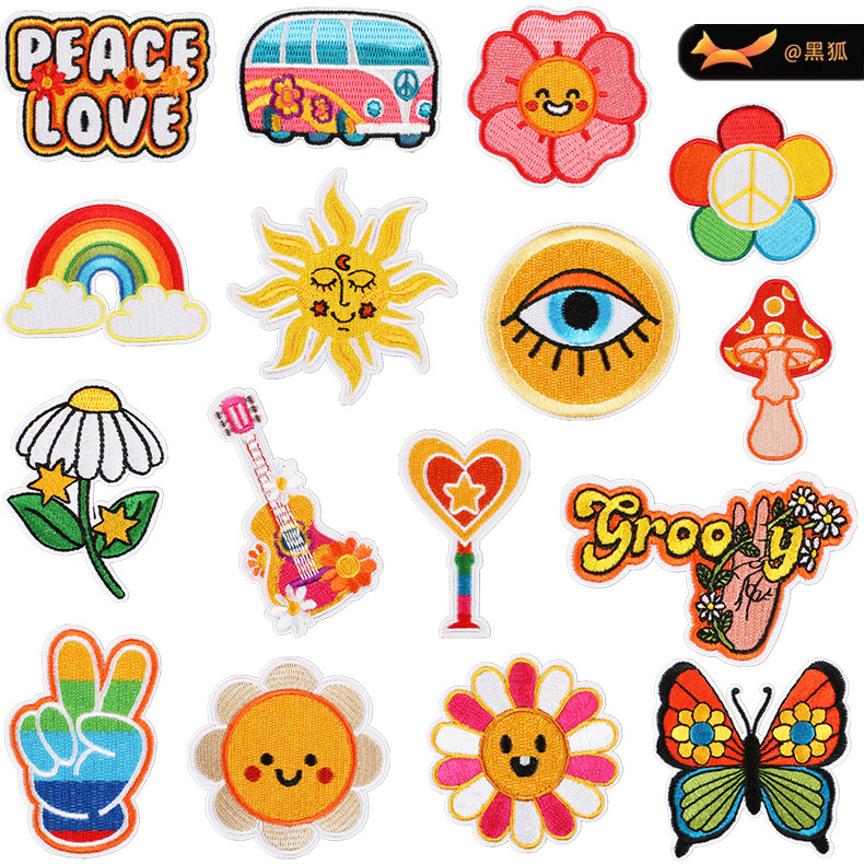 Sunflower Embroidery Cloth Sticker Art Style Eye Patches Sticker Cartoon Sun Embroidery Label Heat Transfer Print