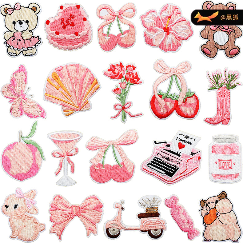 Embroidery Cloth Sticker Pink Love Patches Sticker Clothes Decoration Valentine's Day Bear Embroidery Seal