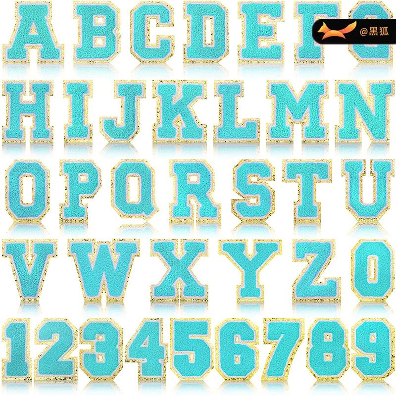 8cm lake blue Patches sticker 26 English letters cloth sticker ironing bag decorative label