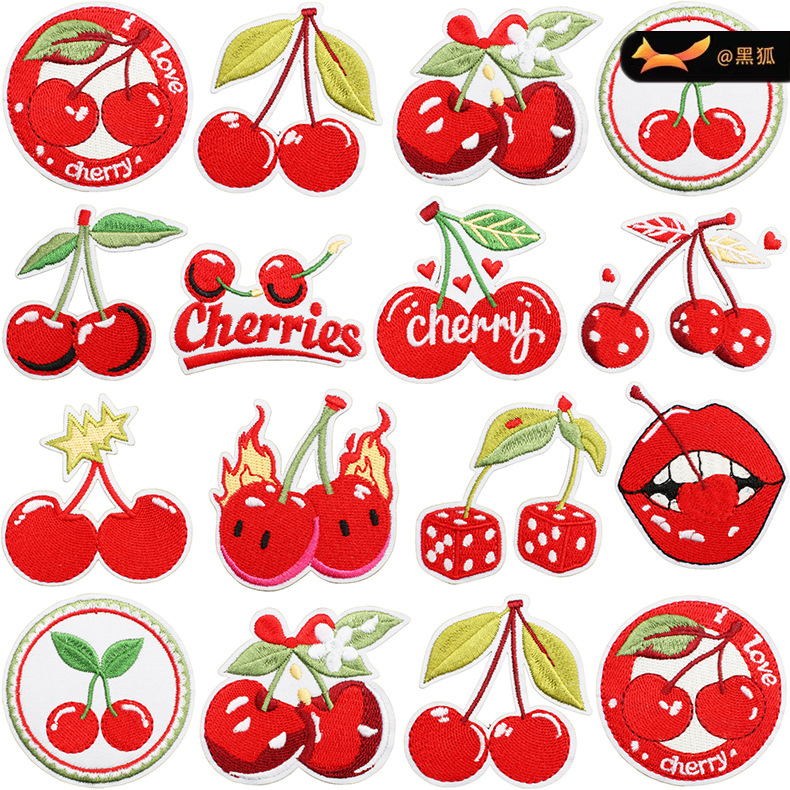 Cherry mouth embroidery cloth sticker bag decorative dice embroidery Patches art cherry Patches sticker ironing