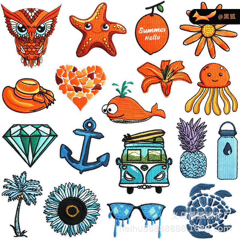 Embroidery Cloth Sticker Clothes Straw Hat Embroidery Label Whale Cartoon Embroidery Sticker