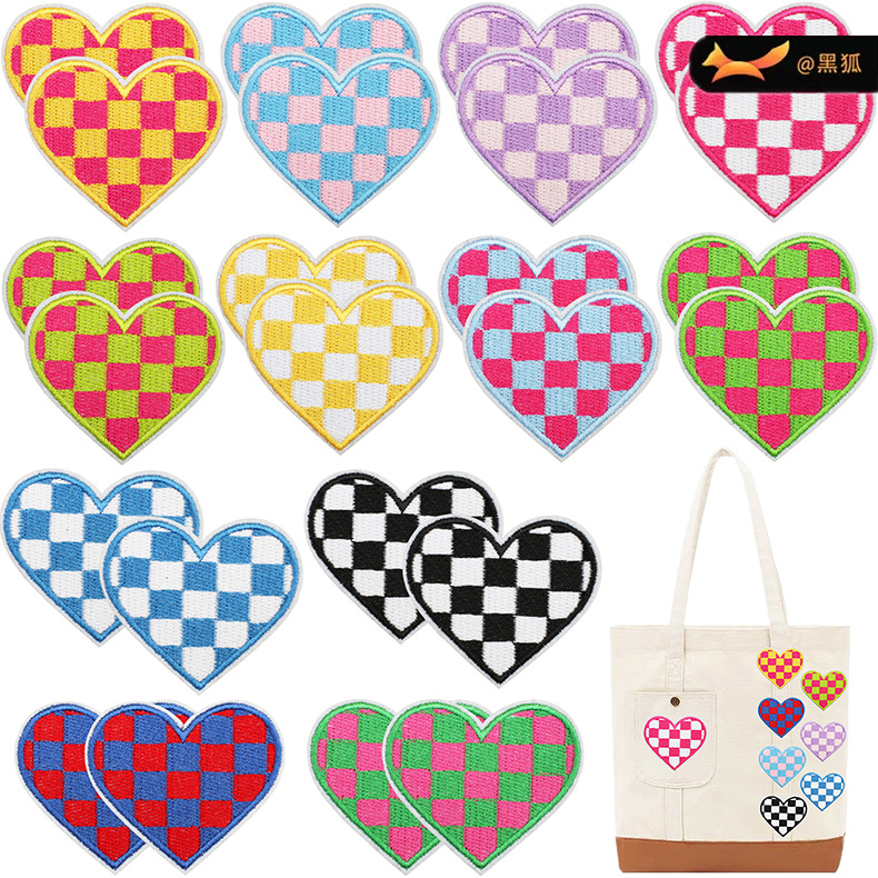 colored peach heart Patches sticker 24 pieces racing love embroidery cloth sticker clothes bag decoration embroidery