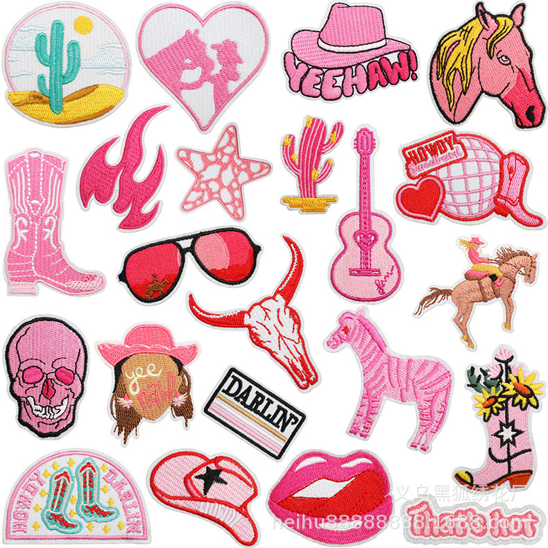 embroidery cloth sticker cow hat guitar Patches sticker bag decoration pink female western cow embroidery label