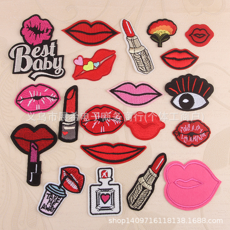 mouth lips embroidery cloth sticker Patches sticker flower strap adhesive DIY accessories cloth sticker ironing