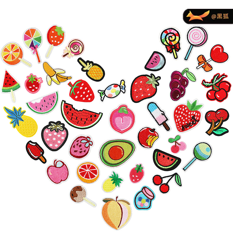 fruit pie team embroidery cloth sticker bag decoration peach Patches sticker cartoon embroidery sticker