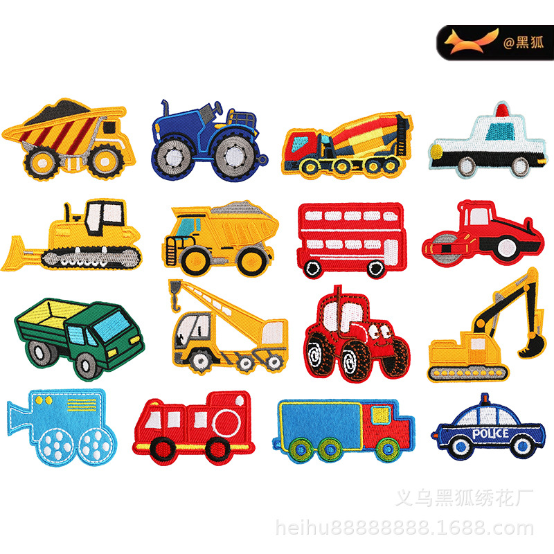 16pcs cartoon car embroidery cloth sticker tractor Patches sticker clothes bag decoration car Patches sticker